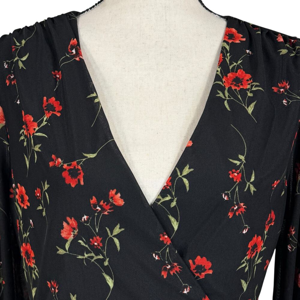 Ember X-Large Top Floral Lined Long Balloon Sleeve Surplice V-Neck Stretch Multi - Picture 2 of 12